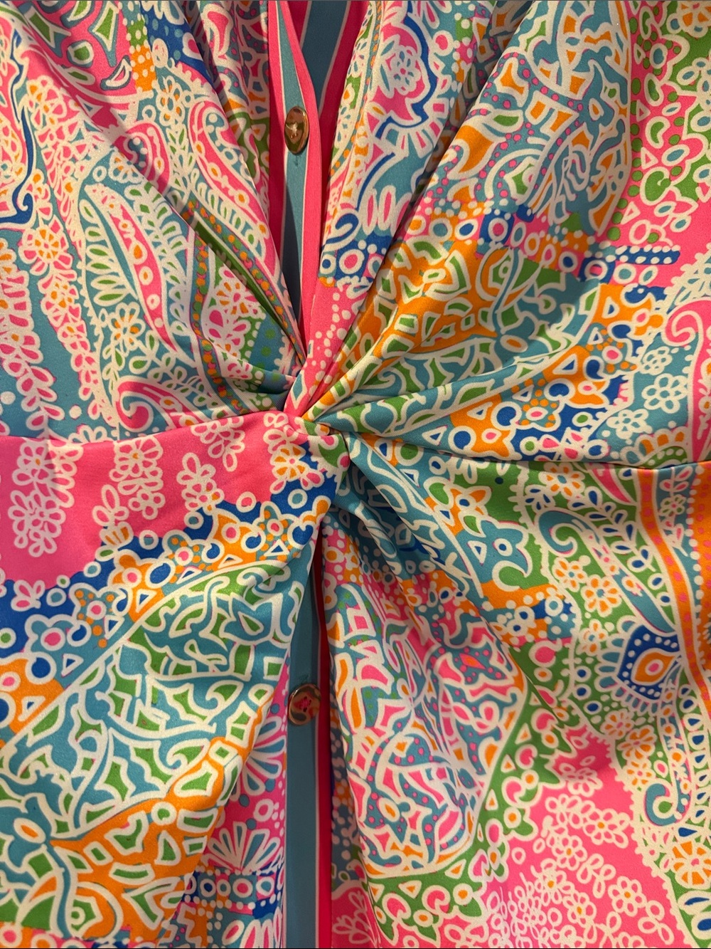 Gretchen Scott Pink & Aqua Striped Button-Front Top - Picture 4 of 5